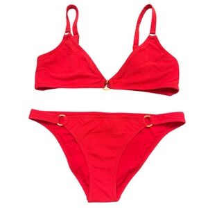 Melissa Odabash Red Textured Bikini Set Gold Hardware Size US 8